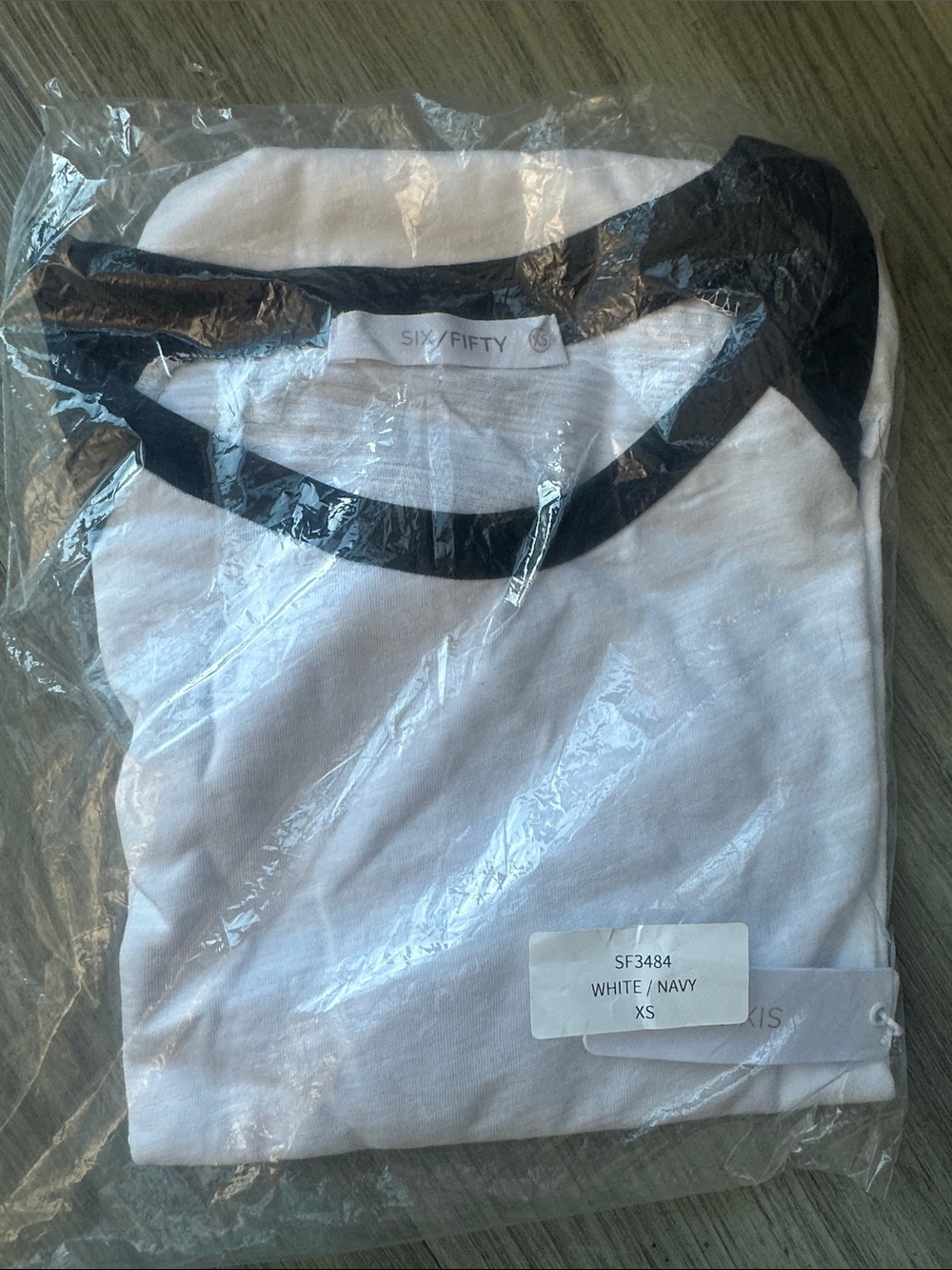 Six/Fifty White Navy Raglan Baseball Tee | 100% Cotton | NWT | Size XS - Picture 2 of 3